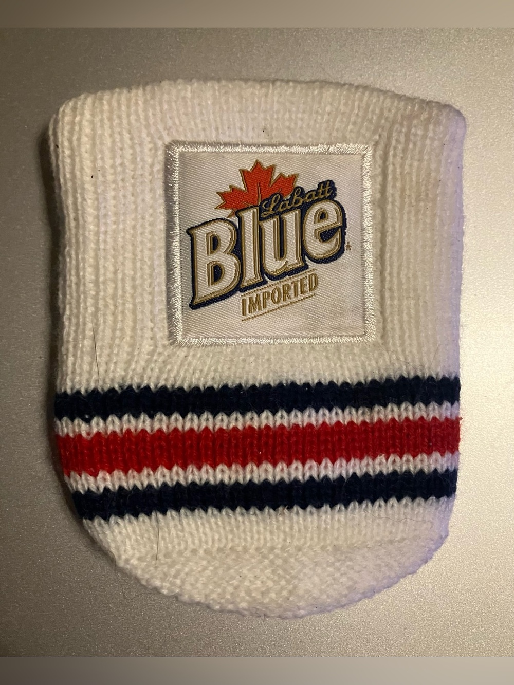 Labatt Blue Drink Beer Can Coozie w/ White Red & Navy Stripes